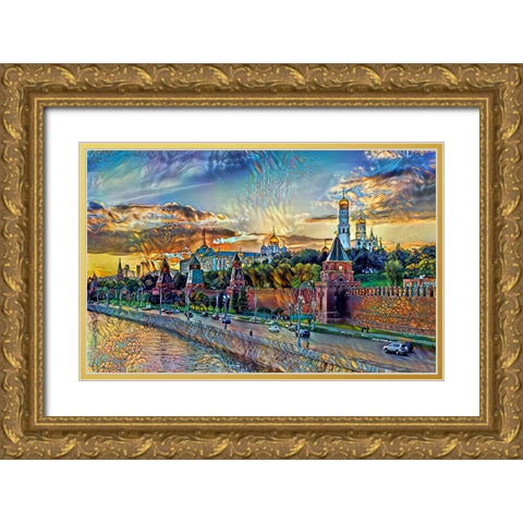 Moscow Russia Kremlin Wall Gold Ornate Wood Framed Art Print with Double Matting by Gavidia, Pedro