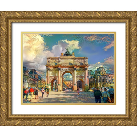 Paris France Arch of Carrousel Gold Ornate Wood Framed Art Print with Double Matting by Gavidia, Pedro