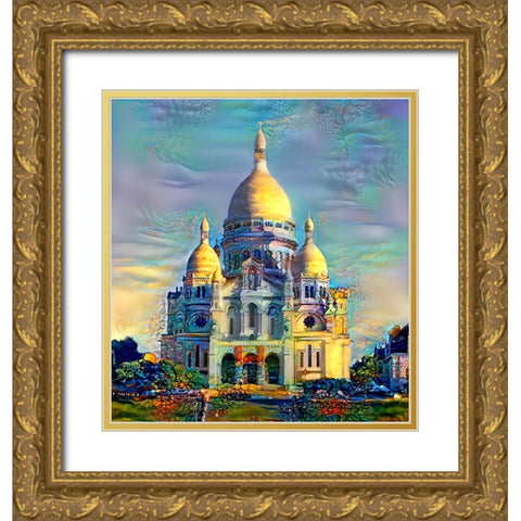Paris France Basilica of the Sacred Heart Sacre Coeur Gold Ornate Wood Framed Art Print with Double Matting by Gavidia, Pedro