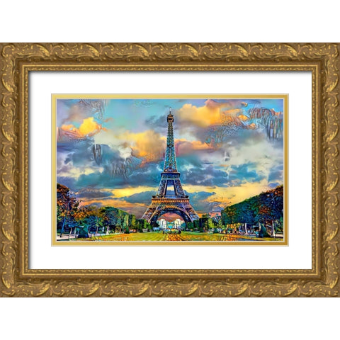 Paris France Eiffel Tower from Champ de Mars Gold Ornate Wood Framed Art Print with Double Matting by Gavidia, Pedro