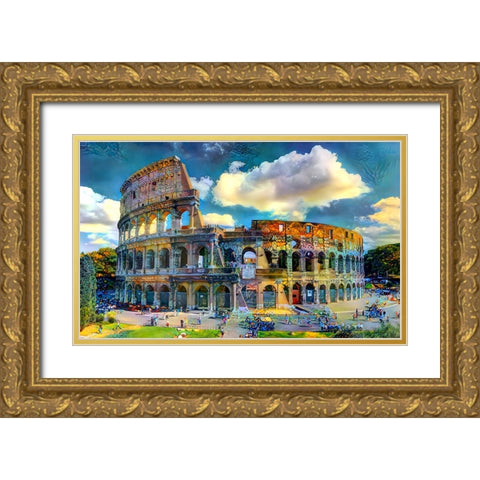 Rome Italy Colosseum Ver1 Gold Ornate Wood Framed Art Print with Double Matting by Gavidia, Pedro