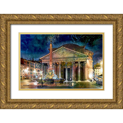Rome Italy Pantheon Gold Ornate Wood Framed Art Print with Double Matting by Gavidia, Pedro