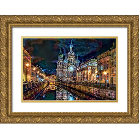 Saint Petersburg Russia Church of the Savior on Spilled Blood at night Gold Ornate Wood Framed Art Print with Double Matting by Gavidia, Pedro