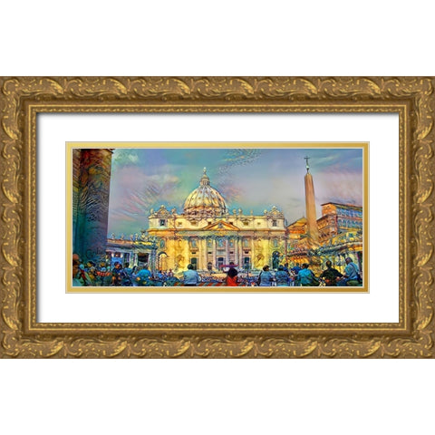 Vatican City Saint Peter Basilica Gold Ornate Wood Framed Art Print with Double Matting by Gavidia, Pedro