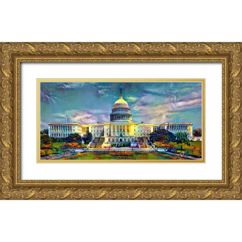 Washington United States Capitol Gold Ornate Wood Framed Art Print with Double Matting by Gavidia, Pedro