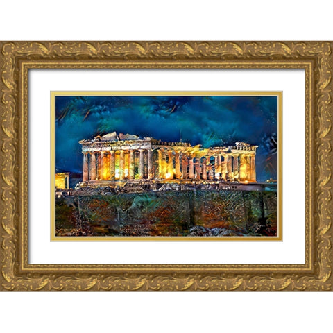 Athens Greece Parthenon Gold Ornate Wood Framed Art Print with Double Matting by Gavidia, Pedro