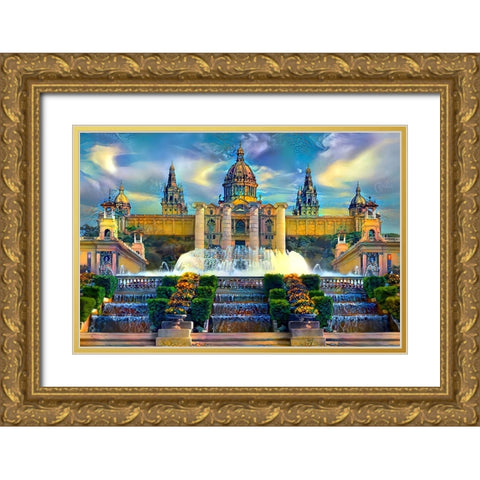 Barcelona Spain Montjuic Gold Ornate Wood Framed Art Print with Double Matting by Gavidia, Pedro