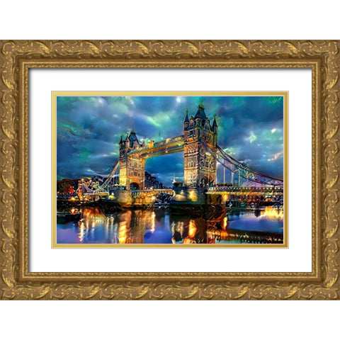England London Bridge Gold Ornate Wood Framed Art Print with Double Matting by Gavidia, Pedro