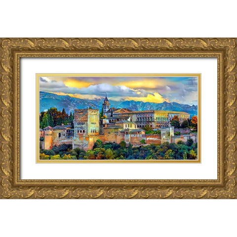 Granada Spain La Alhambra Gold Ornate Wood Framed Art Print with Double Matting by Gavidia, Pedro