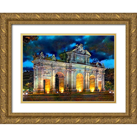 Madrid Spain Alcala Gate Gold Ornate Wood Framed Art Print with Double Matting by Gavidia, Pedro