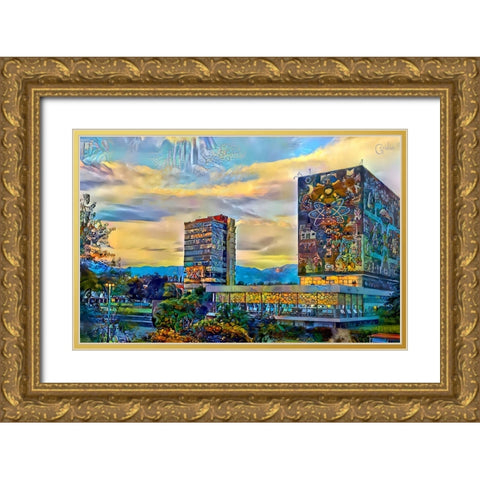 Mexico City University City Gold Ornate Wood Framed Art Print with Double Matting by Gavidia, Pedro
