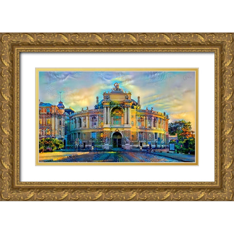 Odessa Ukraine Opera and Ballet Theater Gold Ornate Wood Framed Art Print with Double Matting by Gavidia, Pedro