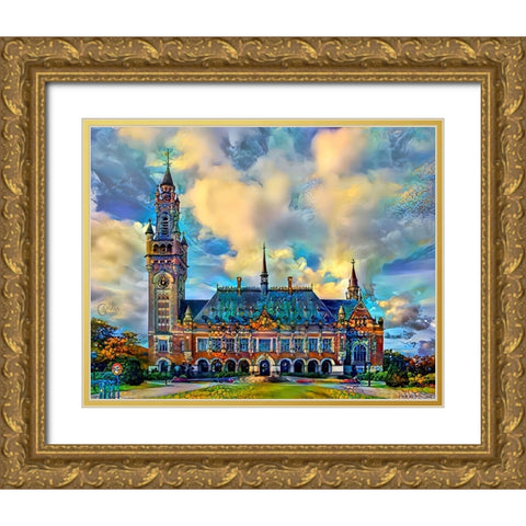 The Hague Netherlands Peace Palace Gold Ornate Wood Framed Art Print with Double Matting by Gavidia, Pedro