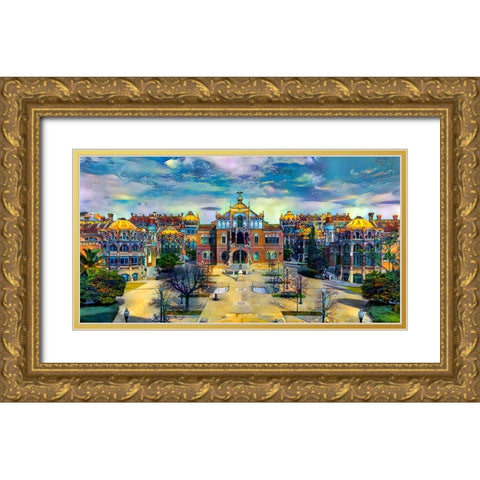 Barcelona Spain Sant Pau Hospital and Palau de la Musica Center Gold Ornate Wood Framed Art Print with Double Matting by Gavidia, Pedro