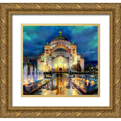 Belgrade Serbia Saint Sava Temple Gold Ornate Wood Framed Art Print with Double Matting by Gavidia, Pedro