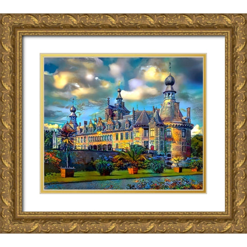 Deinze Belgium Ooidonk Castle Gold Ornate Wood Framed Art Print with Double Matting by Gavidia, Pedro
