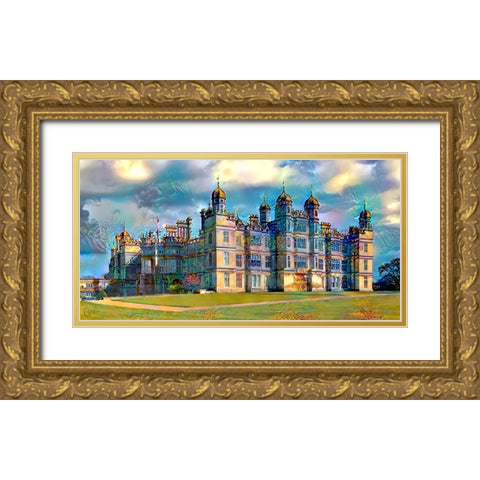 England Stamford Lincolnshire Burghley House Gold Ornate Wood Framed Art Print with Double Matting by Gavidia, Pedro