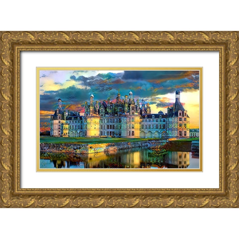 France Loire Valley Chateau de Chambord Gold Ornate Wood Framed Art Print with Double Matting by Gavidia, Pedro