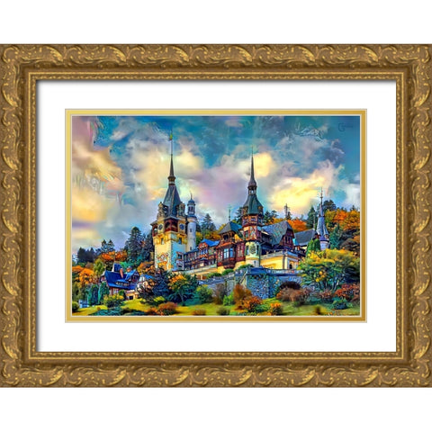Sinai Romania Peles Castle Gold Ornate Wood Framed Art Print with Double Matting by Gavidia, Pedro