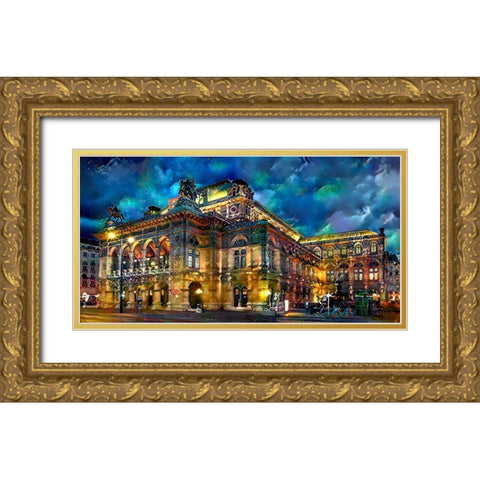 Vienna Austria Opera House Gold Ornate Wood Framed Art Print with Double Matting by Gavidia, Pedro