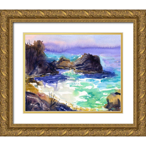 Beach Cove Gold Ornate Wood Framed Art Print with Double Matting by Randy Noble Fine Art