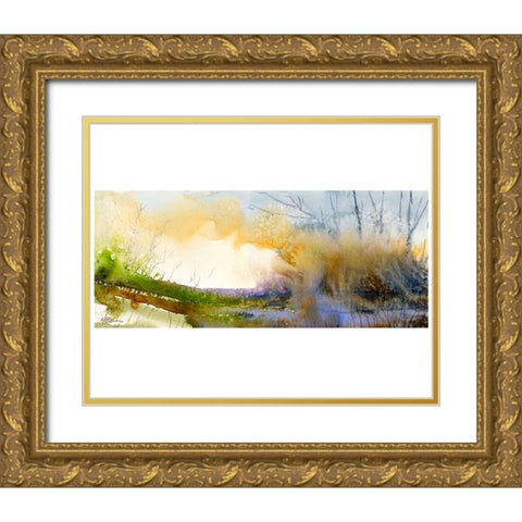Morning Fog Gold Ornate Wood Framed Art Print with Double Matting by Randy Noble Fine Art