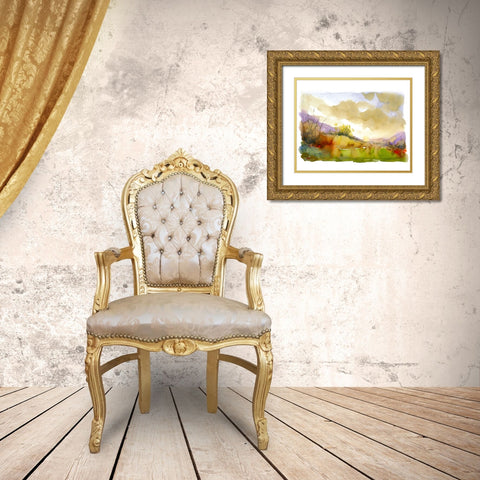 Purple Mountains Gold Ornate Wood Framed Art Print with Double Matting by Randy Noble Fine Art