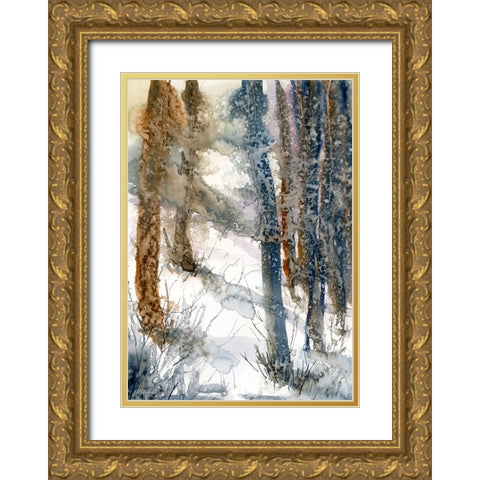 Forest Snow Gold Ornate Wood Framed Art Print with Double Matting by Randy Noble Fine Art