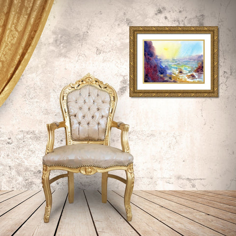 Ocean Morning Gold Ornate Wood Framed Art Print with Double Matting by Randy Noble Fine Art
