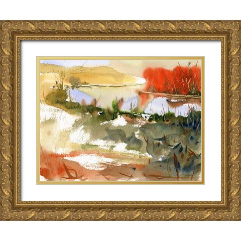 Sunrise Lake Gold Ornate Wood Framed Art Print with Double Matting by Randy Noble Fine Art