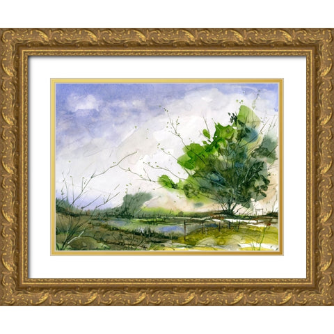 Taylors Pond Gold Ornate Wood Framed Art Print with Double Matting by Randy Noble Fine Art