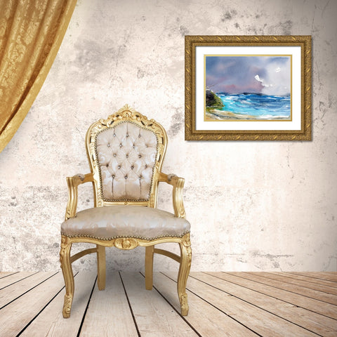 Wave Beach Gold Ornate Wood Framed Art Print with Double Matting by Randy Noble Fine Art