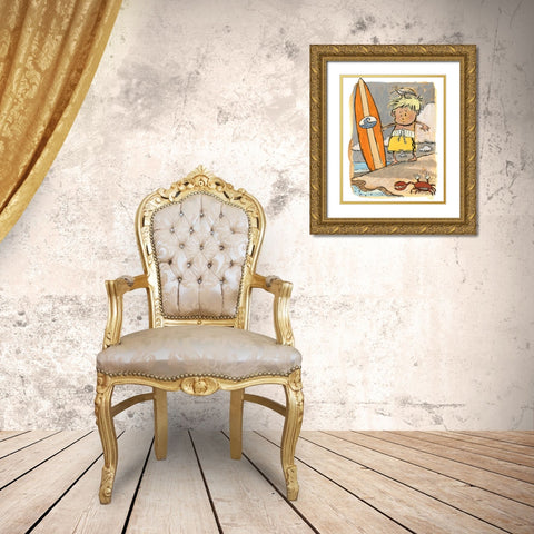 First Surf Gold Ornate Wood Framed Art Print with Double Matting by Randy Noble Fine Art