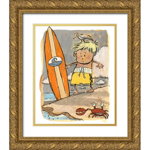 First Surf Gold Ornate Wood Framed Art Print with Double Matting by Randy Noble Fine Art