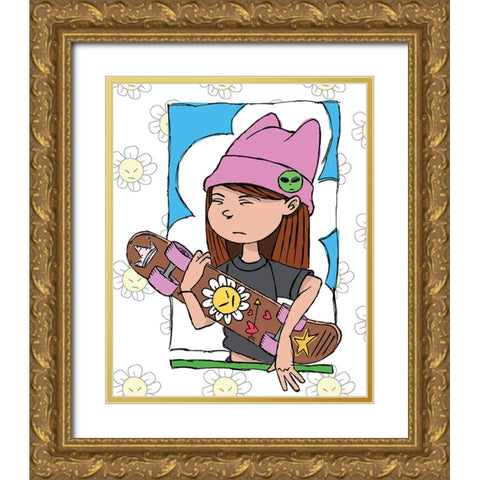 Skate Girl Gold Ornate Wood Framed Art Print with Double Matting by Randy Noble Fine Art