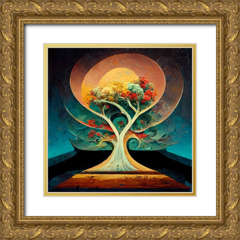 A001 Tree Of Life Gold Ornate Wood Framed Art Print with Double Matting by Heere, Ray