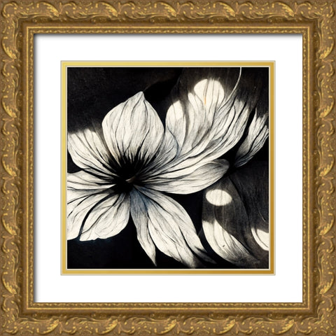B001 Flowers Black White Gold Ornate Wood Framed Art Print with Double Matting by Heere, Ray