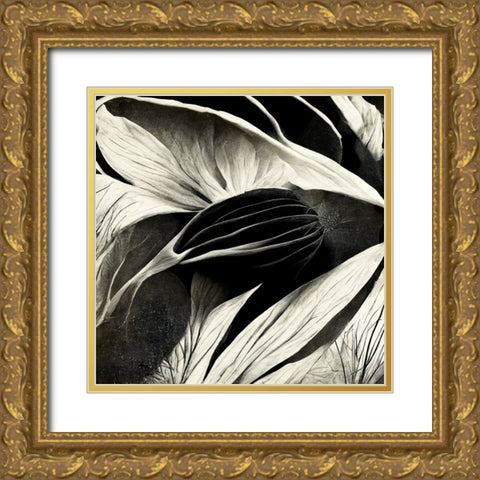 B002 Flowers Black White Gold Ornate Wood Framed Art Print with Double Matting by Heere, Ray