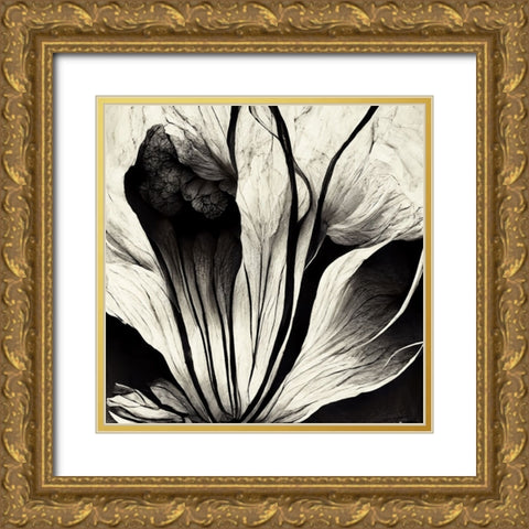 B003 Flowers Black White Gold Ornate Wood Framed Art Print with Double Matting by Heere, Ray