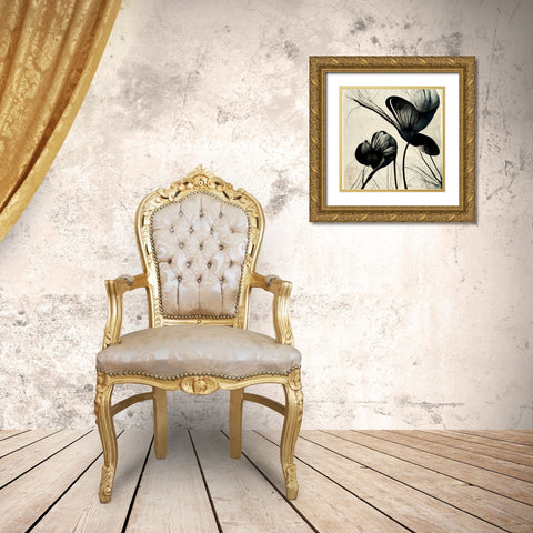 B004 Flowers Black White Gold Ornate Wood Framed Art Print with Double Matting by Heere, Ray
