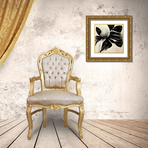 B008 Flowers Black White Gold Ornate Wood Framed Art Print with Double Matting by Heere, Ray