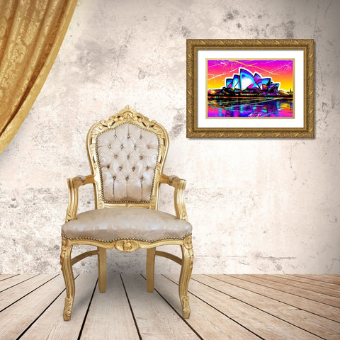 C002 Colorful Cityview Sidney Opera House Gold Ornate Wood Framed Art Print with Double Matting by Heere, Ray