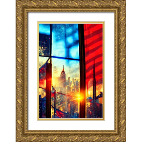 E004 New York Gold Ornate Wood Framed Art Print with Double Matting by Heere, Ray