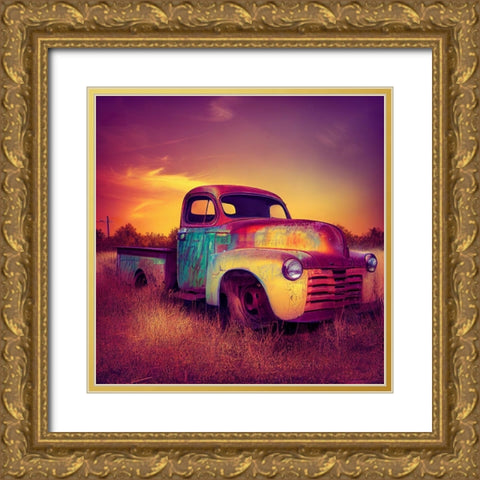 F005 Route 66 Gold Ornate Wood Framed Art Print with Double Matting by Heere, Ray
