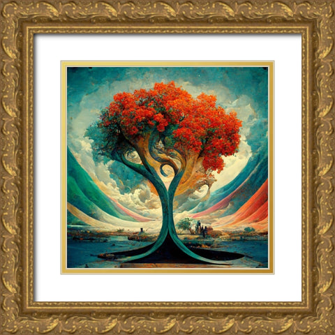 A018 Tree Of Life Gold Ornate Wood Framed Art Print with Double Matting by Heere, Ray