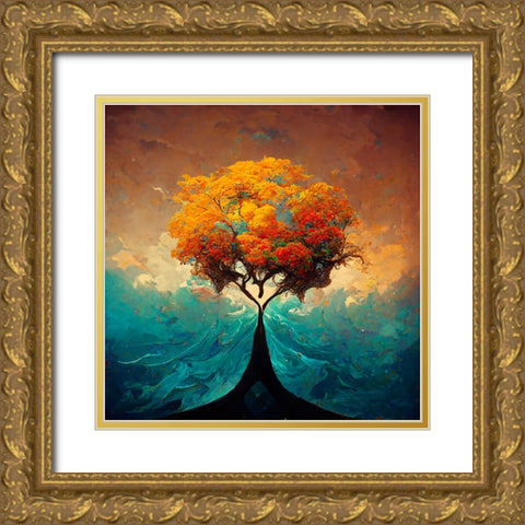 A025 Tree Of Life Gold Ornate Wood Framed Art Print with Double Matting by Heere, Ray