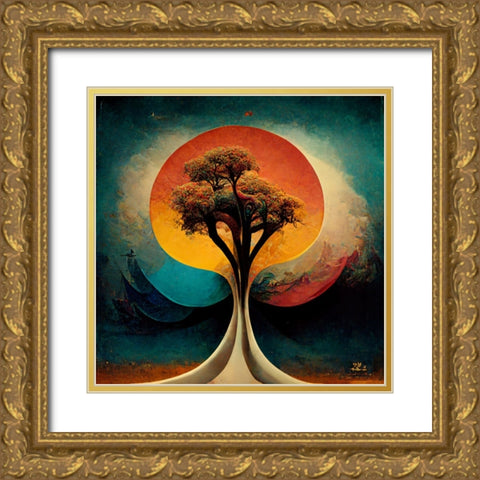 A028 Tree Of Life Gold Ornate Wood Framed Art Print with Double Matting by Heere, Ray