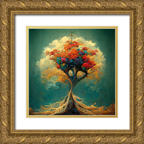 A035 Tree Of Life Gold Ornate Wood Framed Art Print with Double Matting by Heere, Ray