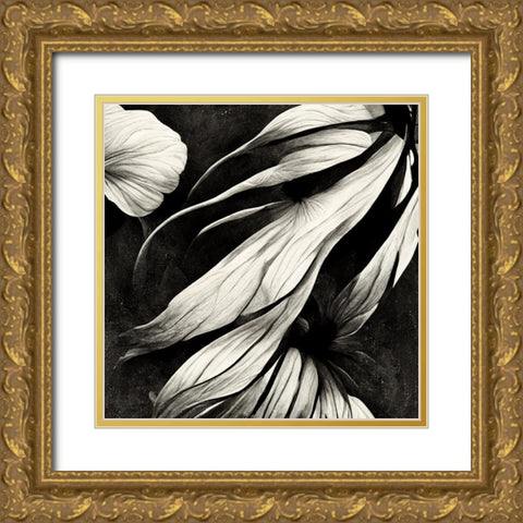 B011 Flowers Black White Gold Ornate Wood Framed Art Print with Double Matting by Heere, Ray