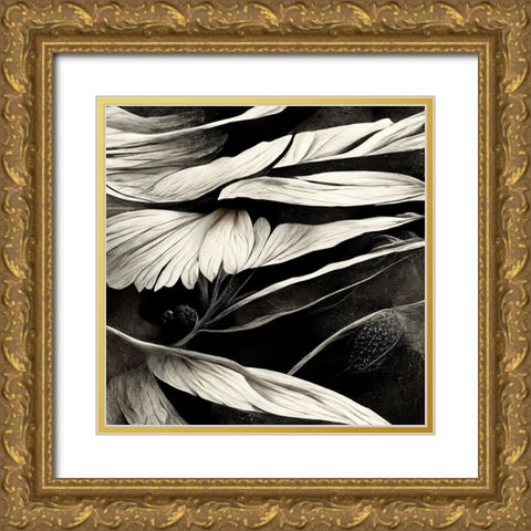 B012 Flowers Black White Gold Ornate Wood Framed Art Print with Double Matting by Heere, Ray